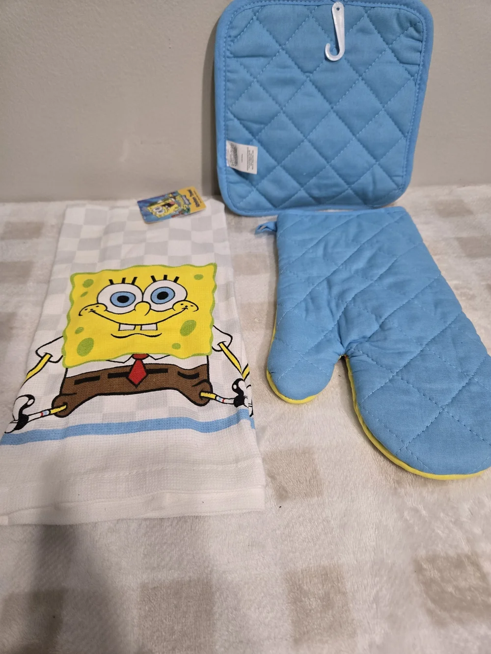 SpongeBob SquarePants 3pc Kitchen Set Oven Mitt Potholder Tea Towel Cotton